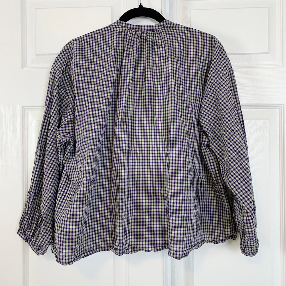 Doen Jane Button Front Blouse Checked Gingham Navy Somerset Plaid Size Small - Picture 6 of 8